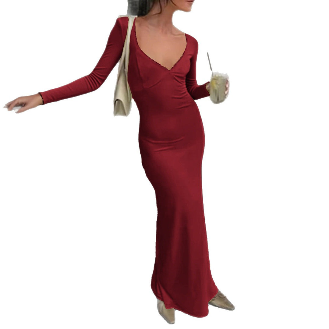 Damen figurbetontes Maxikleid mit herzförmigem Ausschnitt, langen Ärmeln und schmaler Meerjungfrau-Silhouette – Valéora