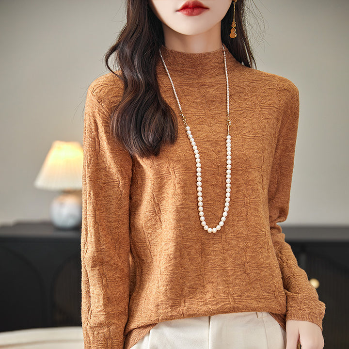Damen Strukturiertes Feinstrick-Longsleeve mit Stehkragen und kastiger Silhouette Echoarchiv