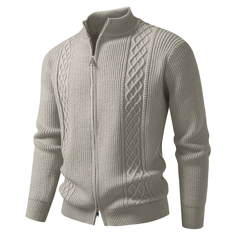 Herren nan Zip-Strickjacke mit dekorativem Zopfmuster, Stehkragen und elastischen Bündchen Echo Archiv