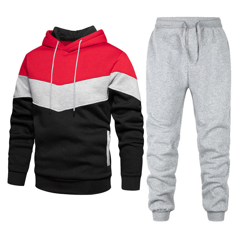 Herren zweifarbiges Hoodie-Joggingset mit Kängurutasche, tapered Jogginghose und doppellagiger Kapuze – Cavarno
