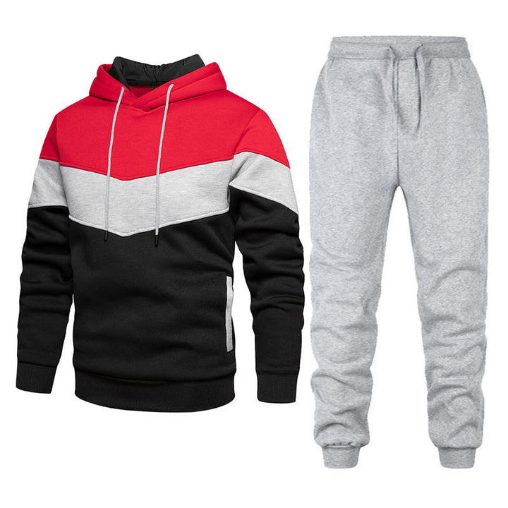 Herren zweifarbiges Hoodie-Joggingset mit Kängurutasche, tapered Jogginghose und doppellagiger Kapuze – Cavarno