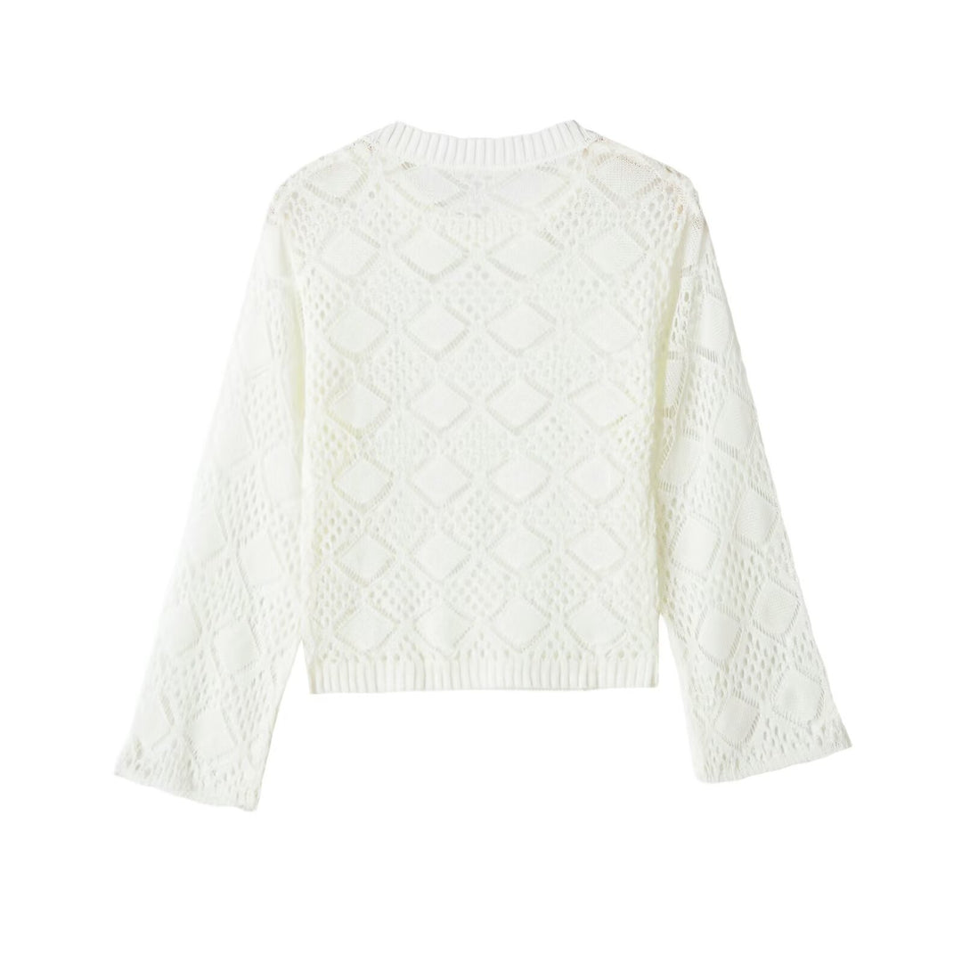 Damen Ajourgestrickter Cropped-Pullover mit Rundhals und Rautenmuster Echo Archiv