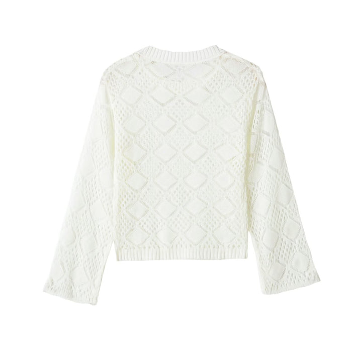 Damen Ajourgestrickter Cropped-Pullover mit Rundhals und Rautenmuster Echo Archiv
