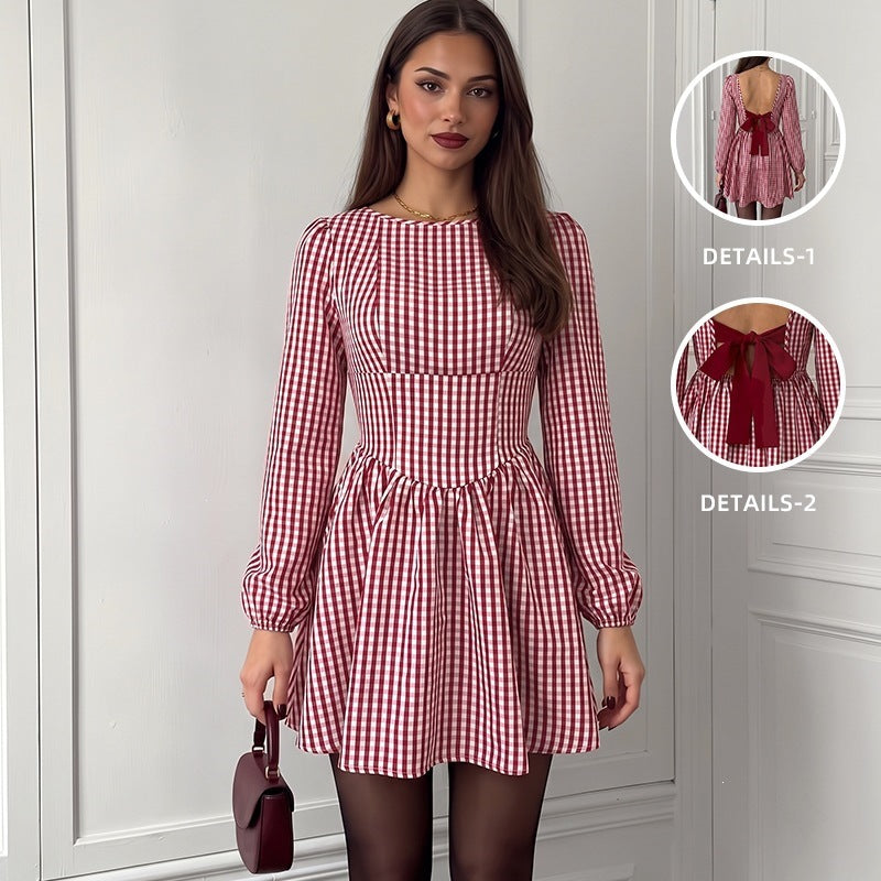 Damen V-Ausschnitt Mini Kleid mit Puffärmeln Echo Archiv