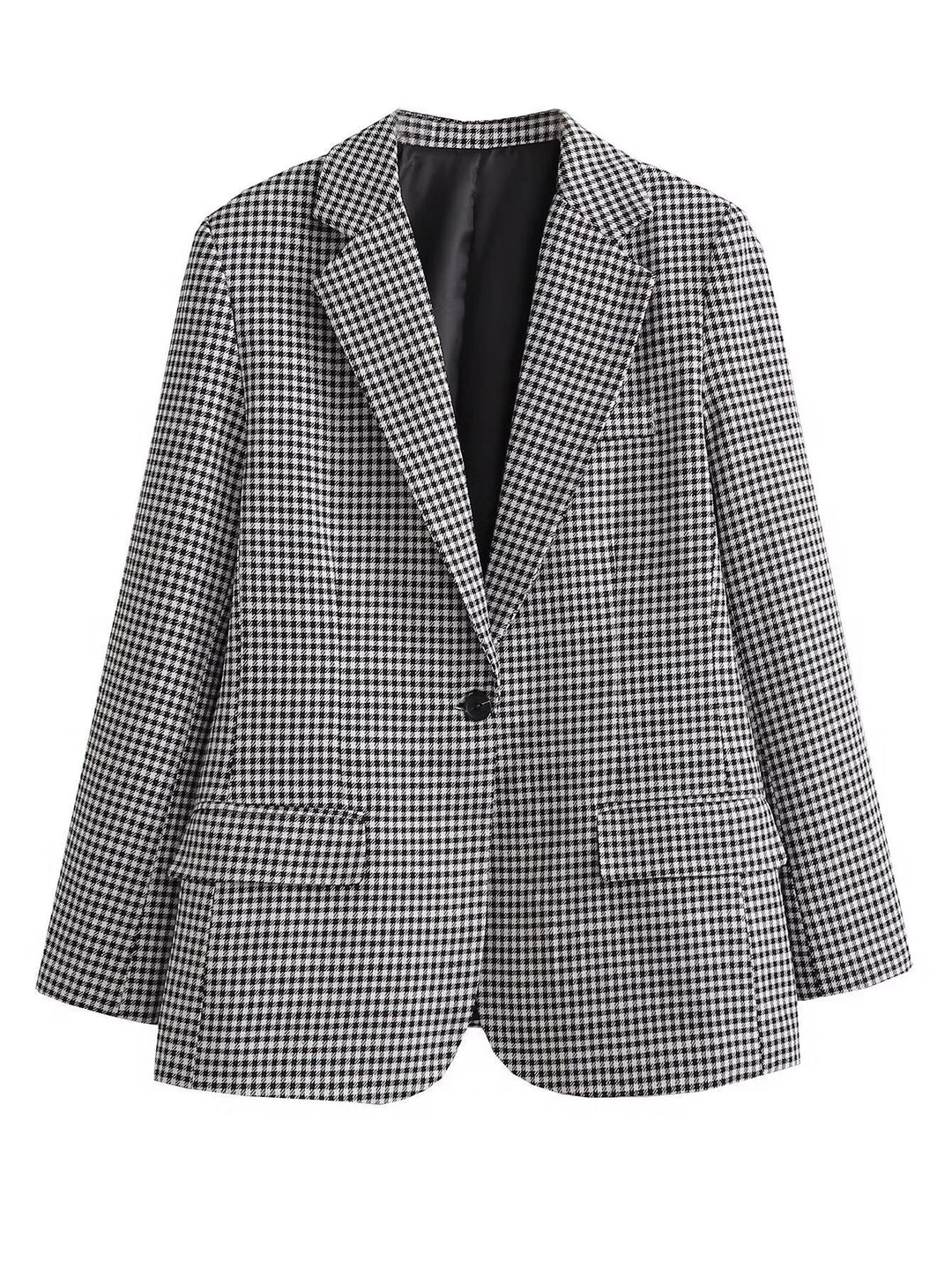 Damen nan taillierter Hahnentritt-Blazer mit Reverskragen, Eingrifftaschen und Ein-Knopf-Verschluss Echo Archiv