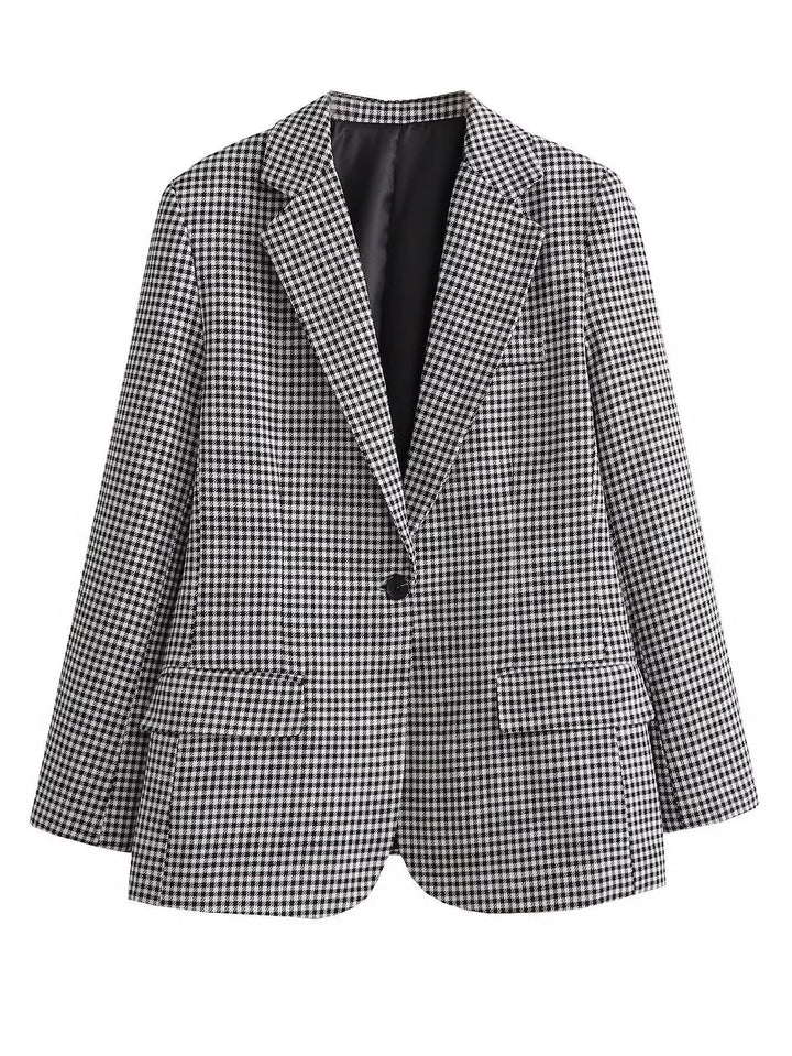 Damen nan taillierter Hahnentritt-Blazer mit Reverskragen, Eingrifftaschen und Ein-Knopf-Verschluss Echo Archiv