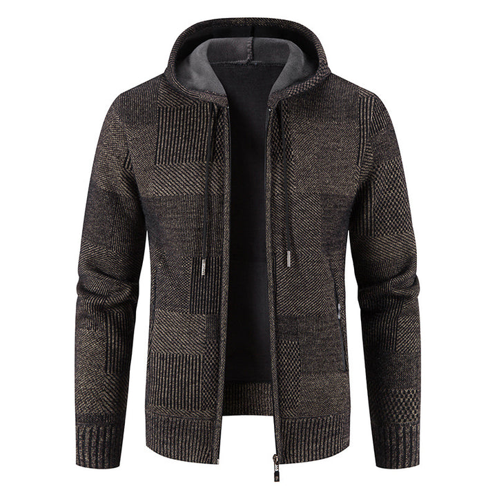 Herren Strickjacke mit Kapuze und modernen Strukturelementen Echoarchiv