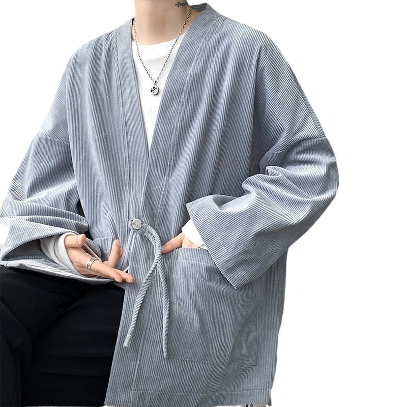 Herren nan oversized Cord-Kimono-Cardigan mit Kordelzug, aufgesetzten Taschen und Tropfenärmeln Echo Archiv