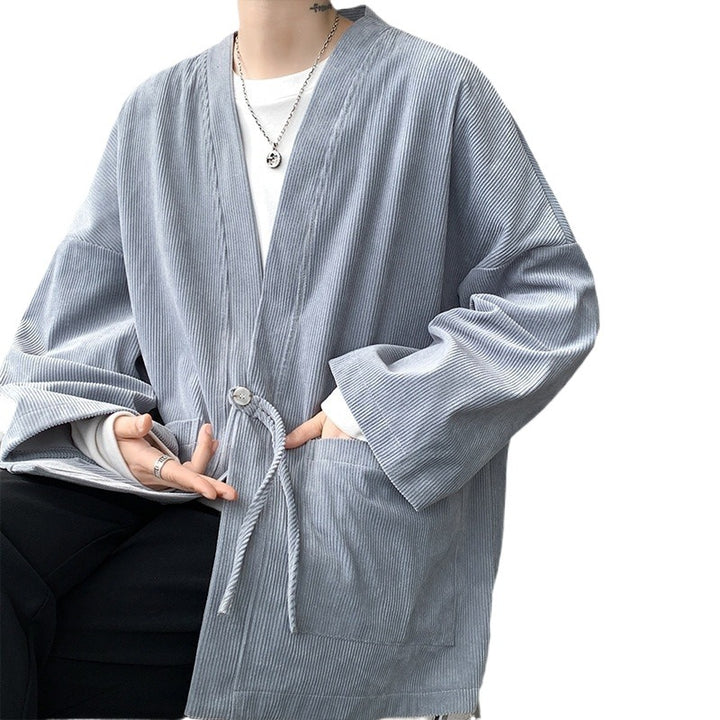 Herren nan oversized Cord-Kimono-Cardigan mit Kordelzug, aufgesetzten Taschen und Tropfenärmeln Echo Archiv