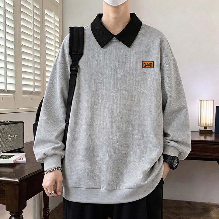 Herren Weitgeschnittenes Polo-Sweatshirt mit Kontrastkragen und Waffelstruktur Echoarchiv