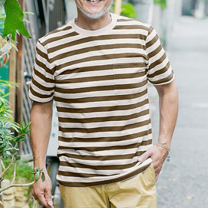 Herren klassisches Streifen-T-Shirt mit Brusttasche Echoarchiv