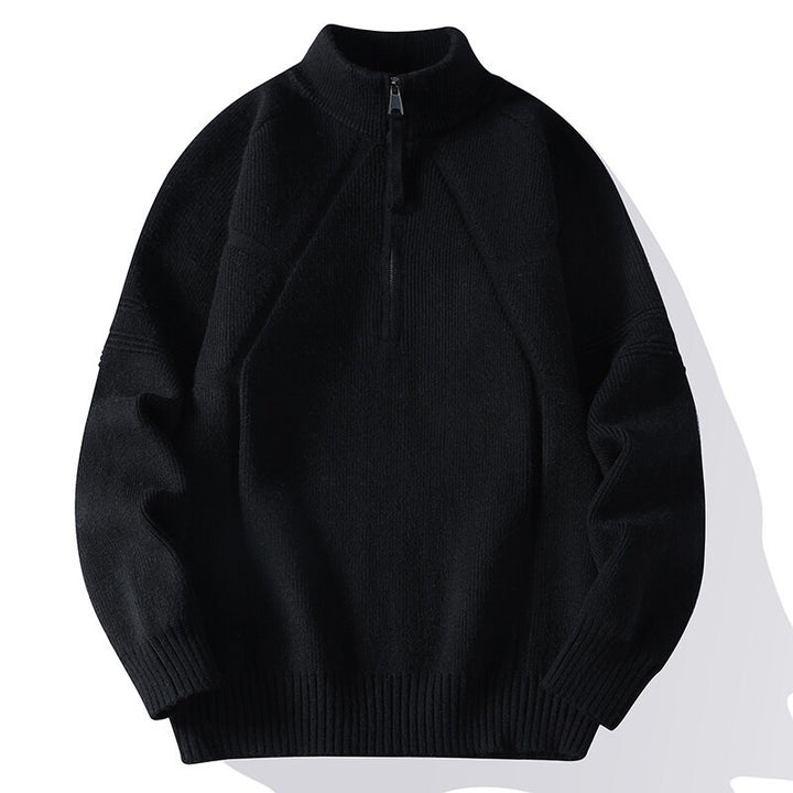 Herren Strick-Halbzip-Pullover mit Stehkragen und strukturierten Rippdetails Echoarchiv