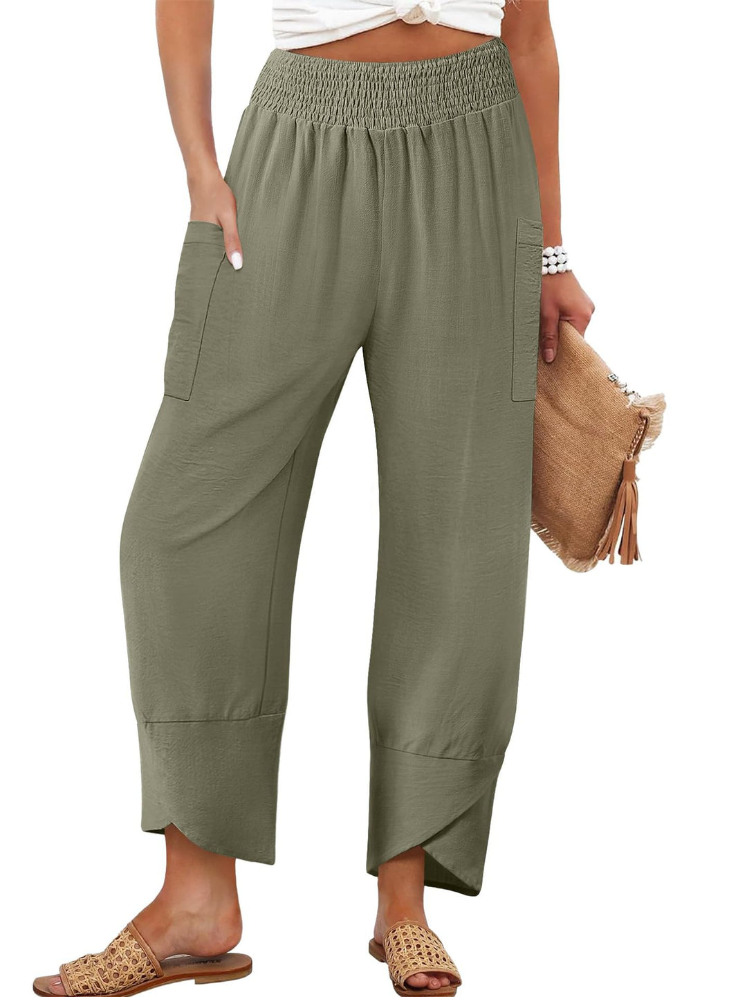 Damen Weite Sommerhose mit elastischem Bund und praktischen Taschen Echo Archiv