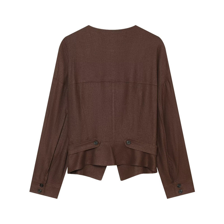 Damen Leichte asymmetrische Blusenjacke mit diagonaler Knopfleiste Echo Archiv