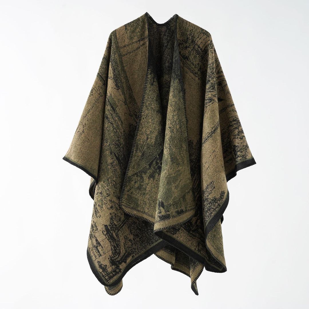 Damen Jacquard-Poncho-Überwurf mit weitem Kimono-Fall und softem Wollmix Echo Archiv