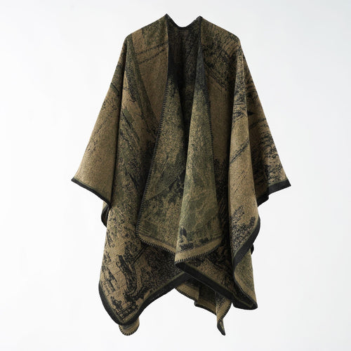 Damen Jacquard-Poncho-Überwurf mit weitem Kimono-Fall und softem Wollmix Echo Archiv