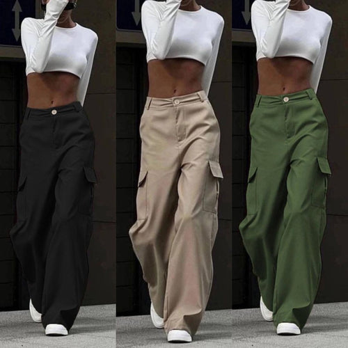 Damen Weite High-Waist Cargo-Hose mit Oversized-Silhouette und Klappentaschen Echoarchiv