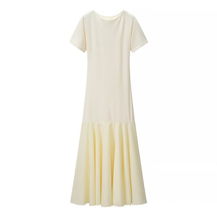 Damen Maxikleid mit kurzen Ärmeln, figurumspielendem Oberteil und ausgestelltem Volant-Saum Echo Archiv