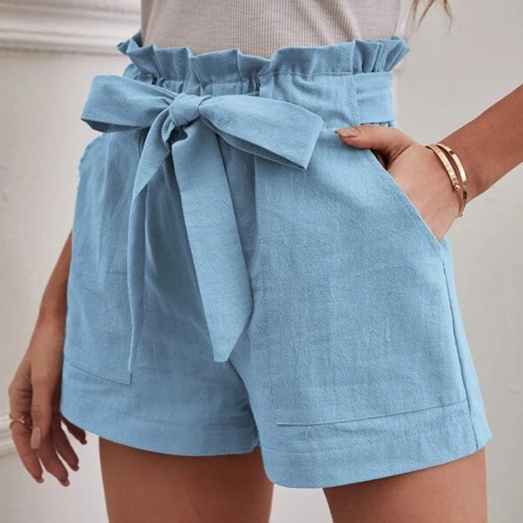 Damen elegante Shorts mit Bindegürtel und breitem Bund Echoarchiv