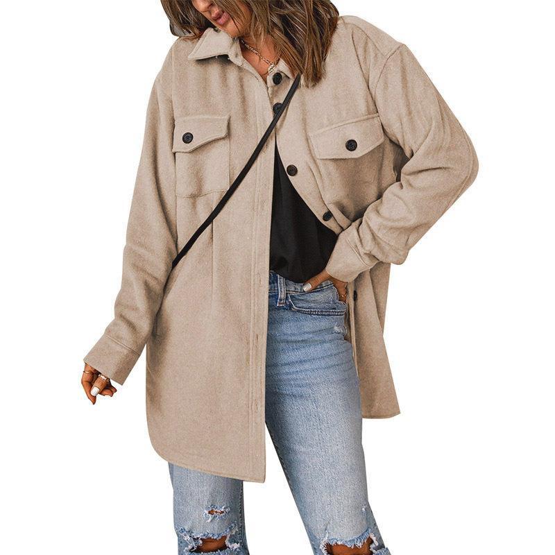 Damen Oversize-Hemdjacke mit Brustklappen und langem Schnitt Echoarchiv