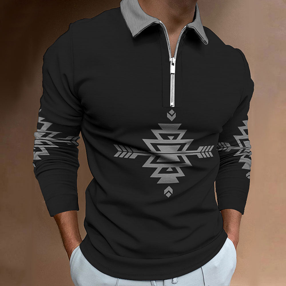 Herren Langarmshirt mit modernem ethnischem Design und hochwertigen Reißverschluss Echoarchiv