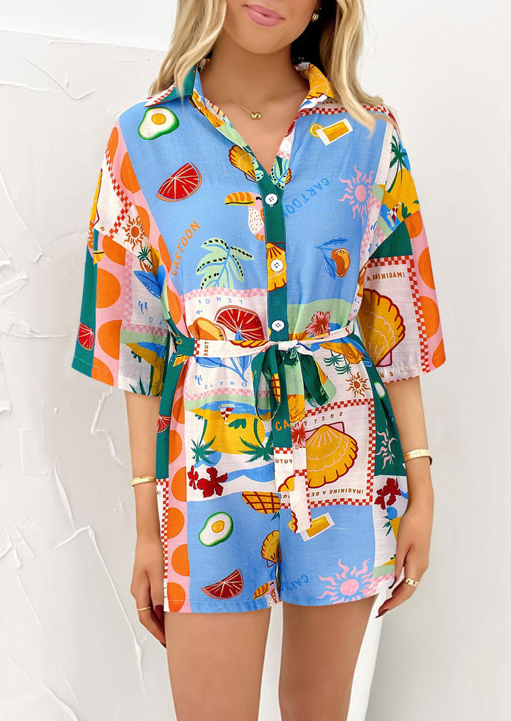 Damen Leichte Kurzarm-Bluse mit Bindegürtel Echo Archiv