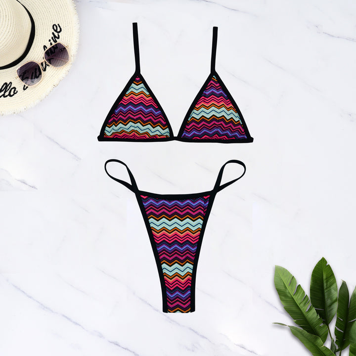 Damen Gestreifter Triangel-Bikini mit floralem Muster Echo Archiv