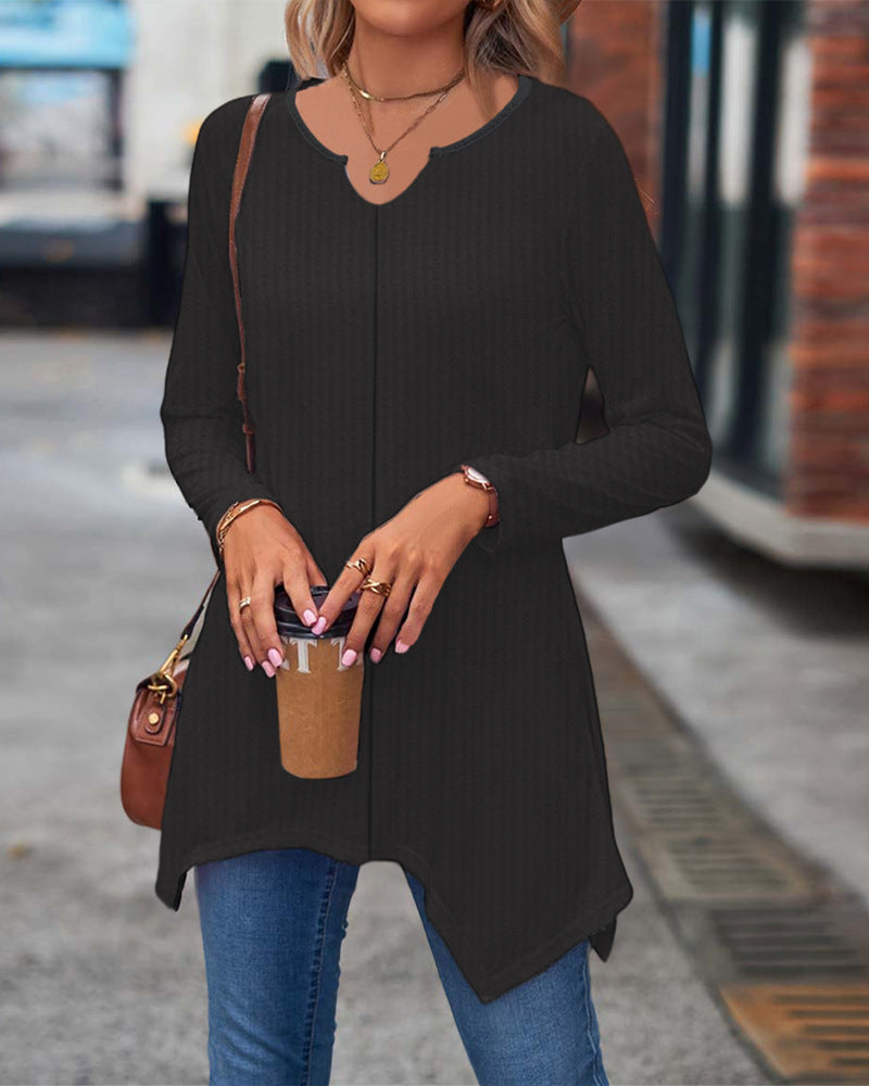 Damen Ripp Longsleeve Tunika mit asymmetrischem Saum Echoarchiv