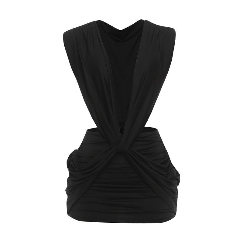 Damen Raffiniertes Mini-Kleid mit tiefem V-Ausschnitt und Raffungselementen Echo Archiv