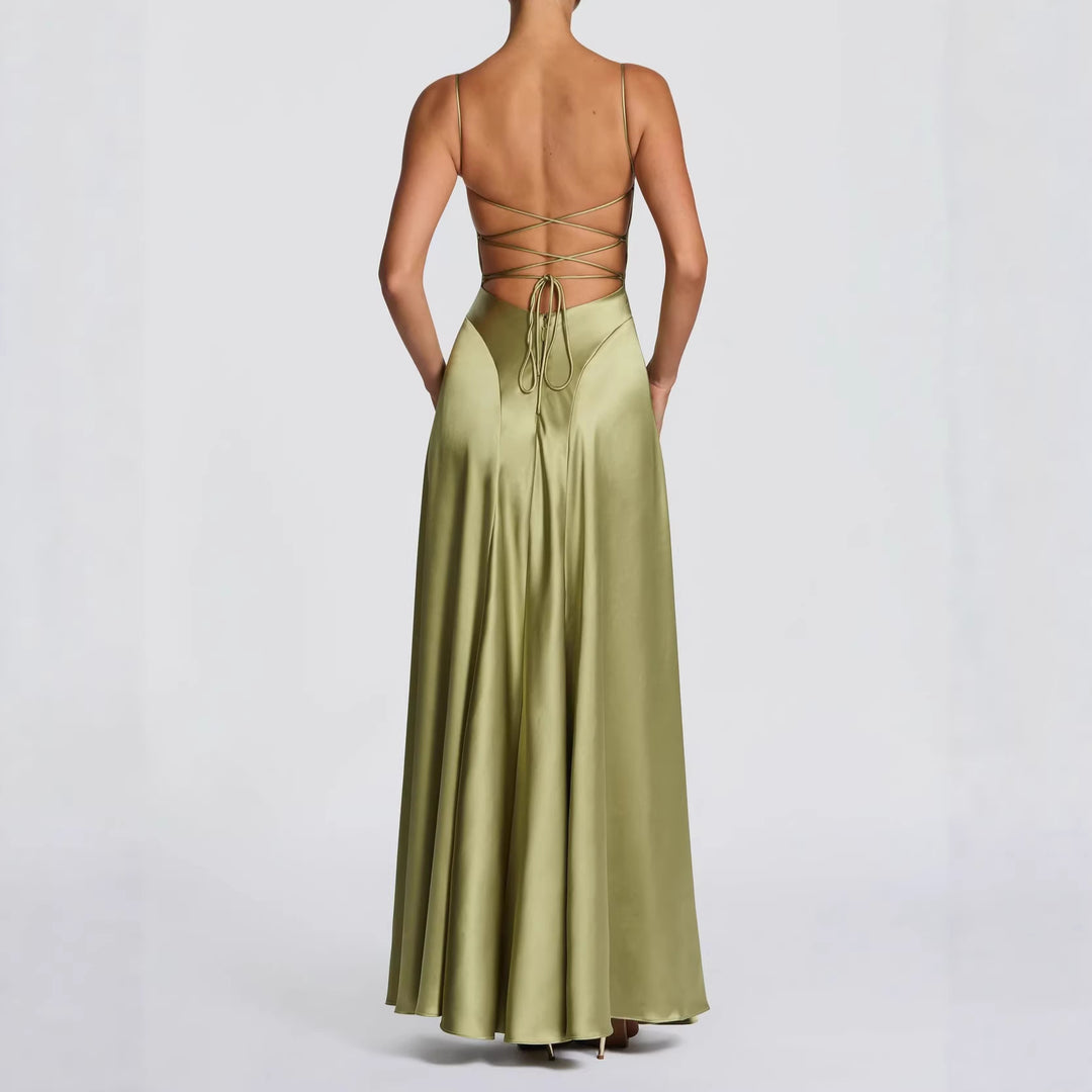 Damen Elegantes Maxi-Kleid mit fließendem Satin und verführerischem Spaghettiträger Echo Archiv