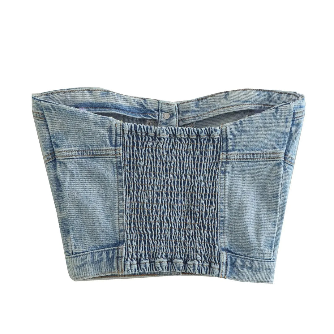 Damen Denim-Crop-Top mit gestricktem Überwurf Echo Archiv