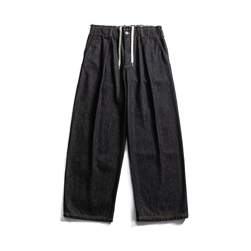 Herren Weite Denim-Hose mit elastischem Tunnelzugbund und Bundfalten Echoarchiv