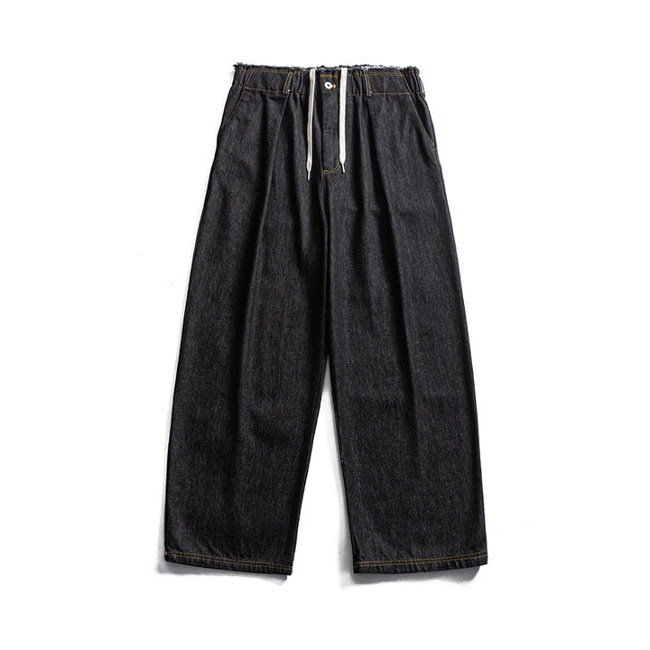 Herren Weite Denim-Hose mit elastischem Tunnelzugbund und Bundfalten Echoarchiv