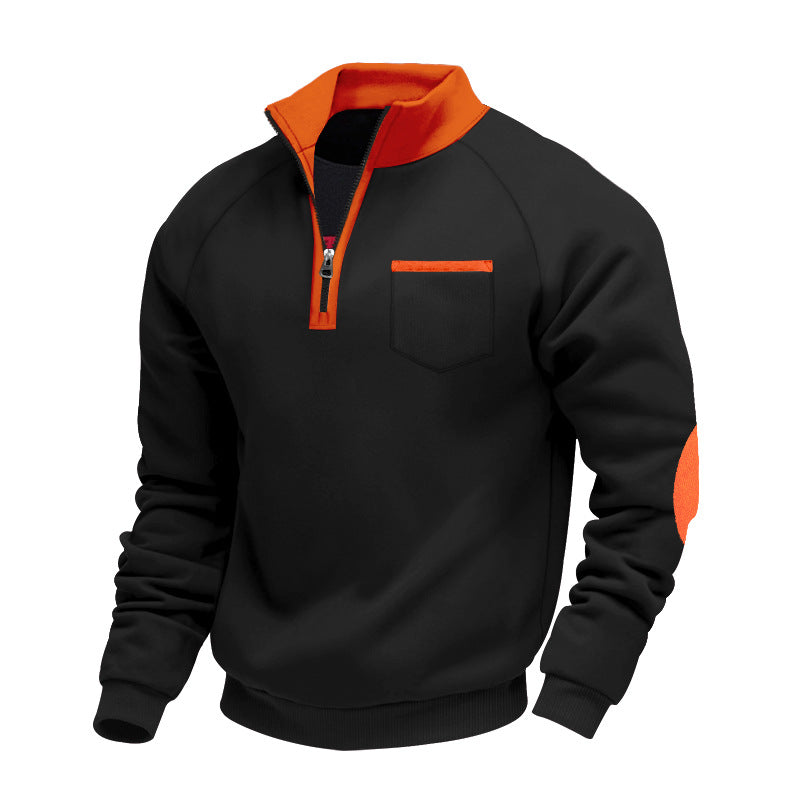 Herren Raglan-Halbzip-Sweatshirt mit Stehkragen, Brusttasche & Ellbogenapplikation – Marzano