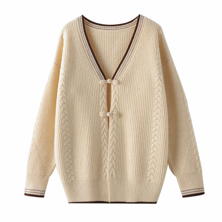 Damen Strickcardigan mit Zopfmuster und dekorativen Knotenverschlüssen Echoarchiv