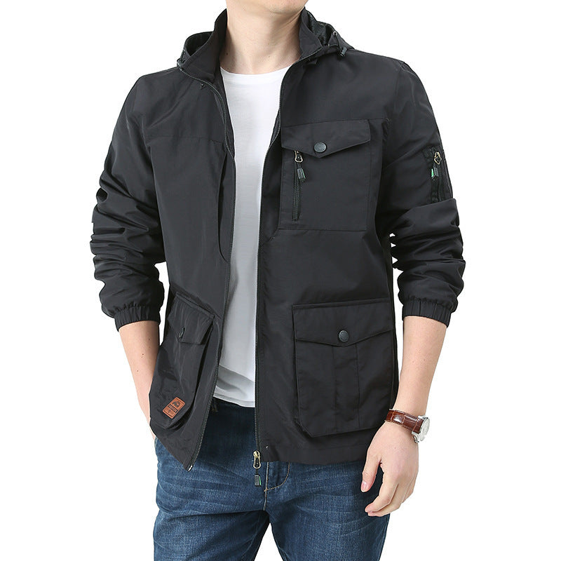 Herren Kapuzen-Fieldjacke aus leichtem Baumwollmix mit Multifunktions‑Taschen – Taviero