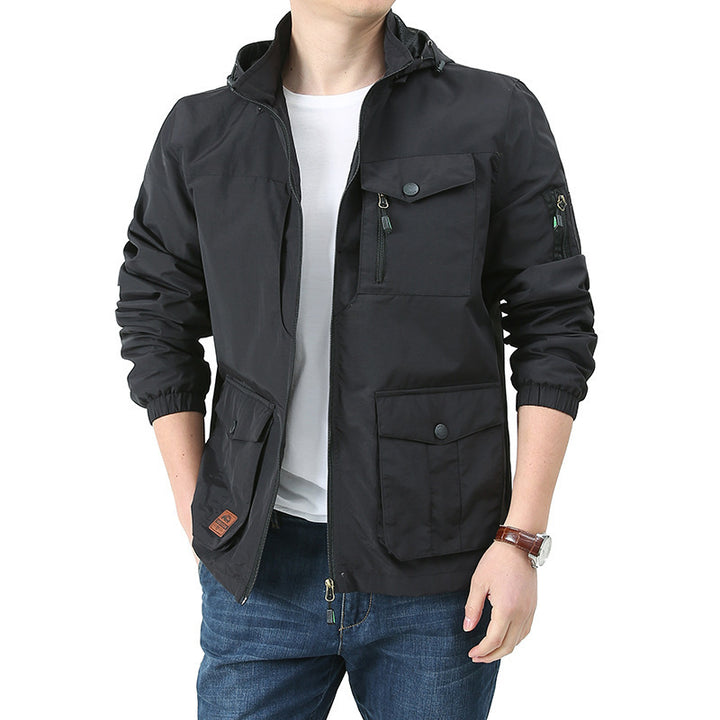 Herren Kapuzen-Fieldjacke aus leichtem Baumwollmix mit Multifunktions‑Taschen – Taviero