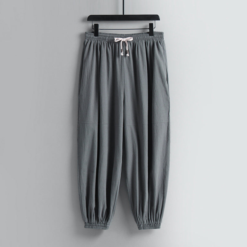 Damen weite Baumwoll-Leinen-Freizeithose mit Kordelzug und elastischen Knöchelbündchen Echoarchiv