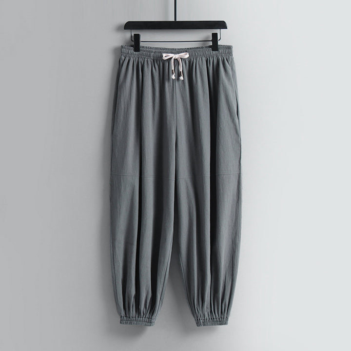 Damen weite Baumwoll-Leinen-Freizeithose mit Kordelzug und elastischen Knöchelbündchen Echoarchiv