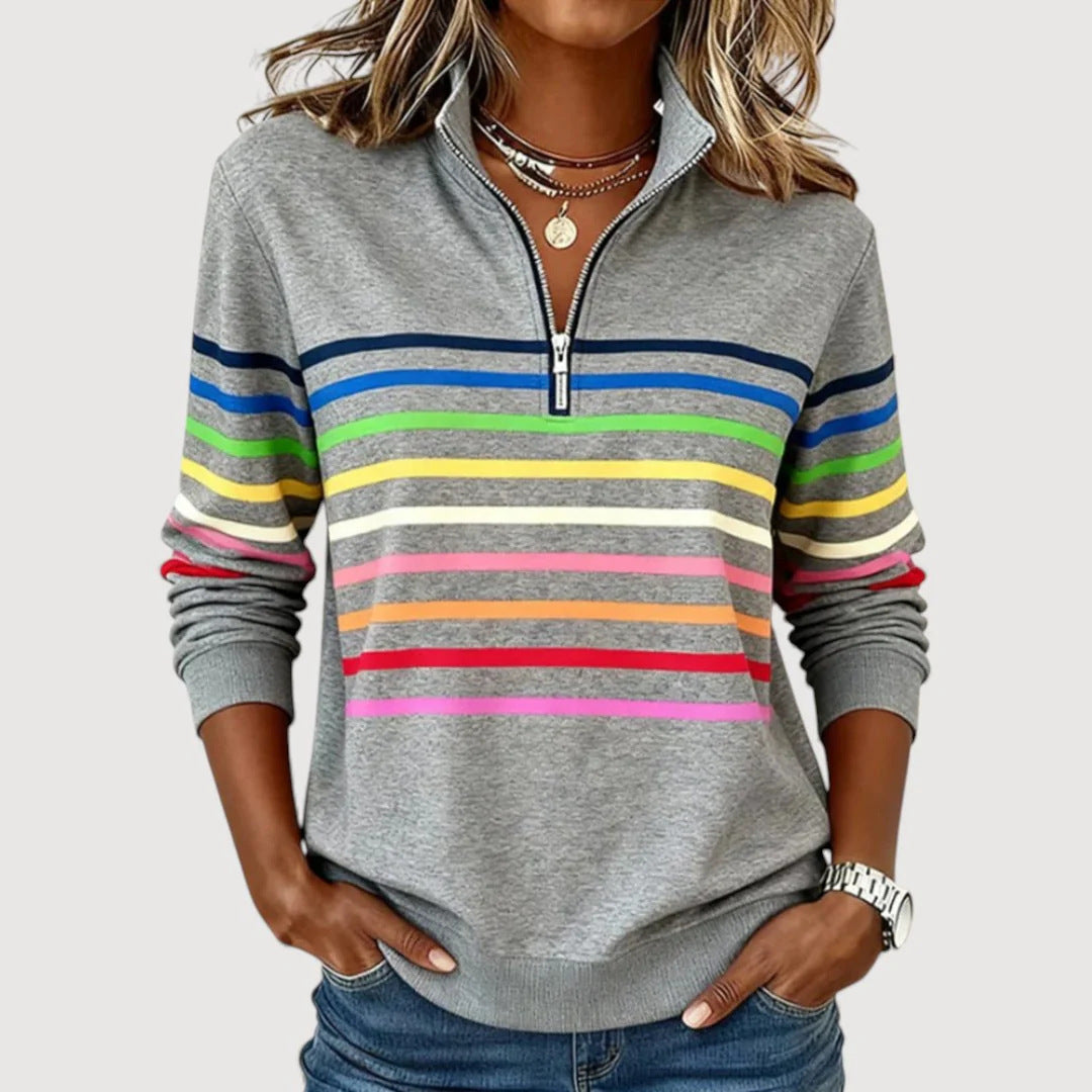 Damen Sportlicher Stepppullover mit halbem Reißverschluss – Mavelle