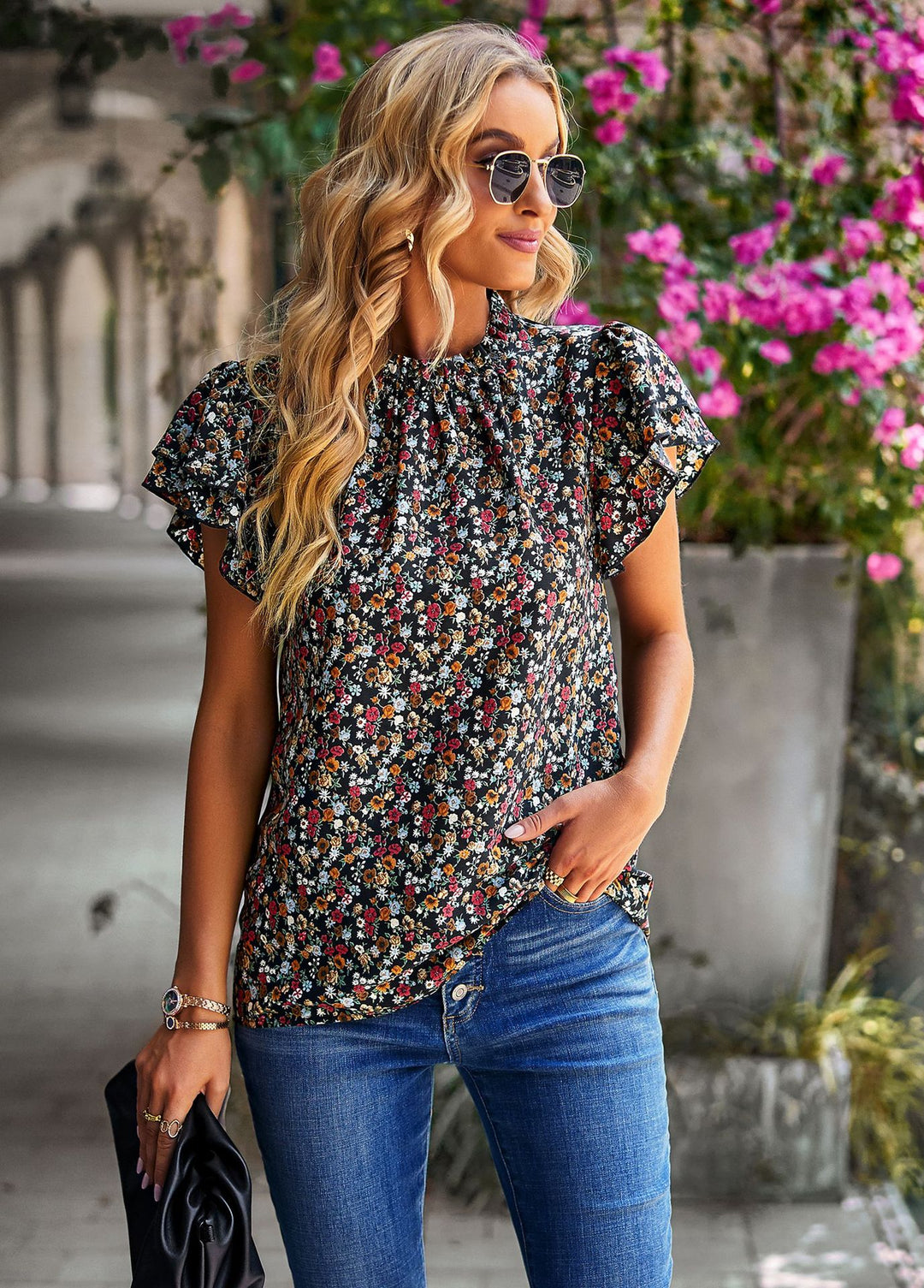 Damen Bluse mit floralem Design und Rüschendetails Echo Archiv