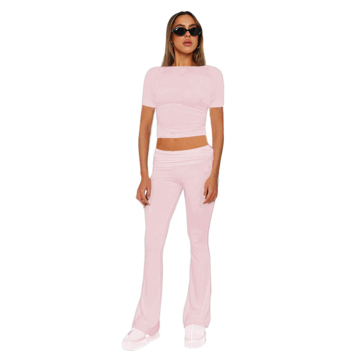 Figurbetonendes Damen-Crop-Set aus Stretch-Jersey mit hoch taillierten, ausgestellt Hosen Echoarchiv