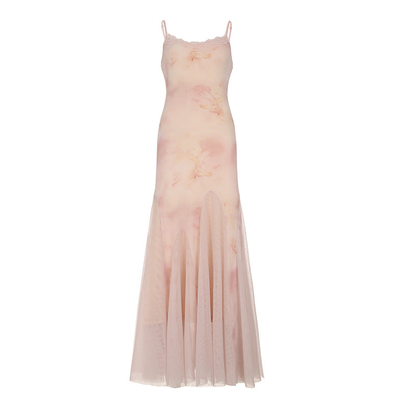 Damen elegantes Maxikleid aus transparenter Spitze und floralem Design Echo Archiv