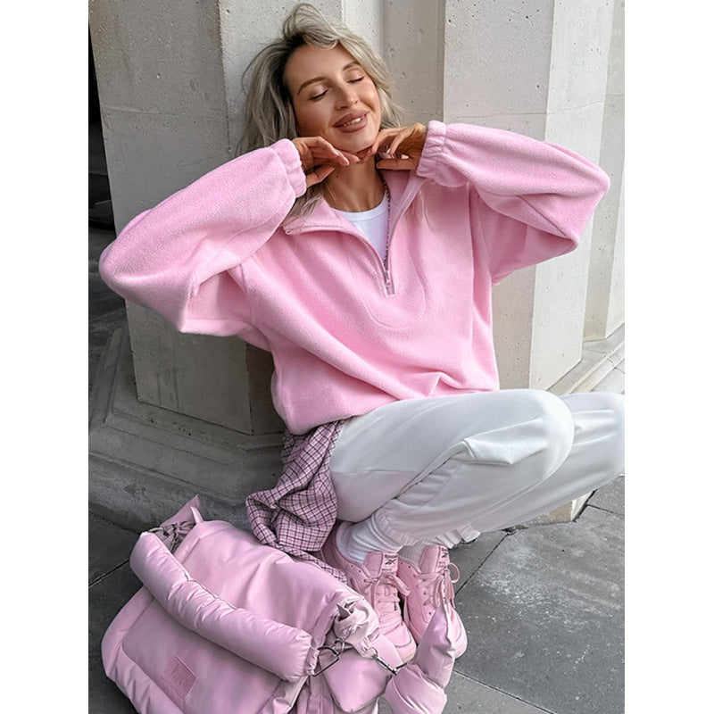 Damen Oversized Fleecepullover mit halbem Reißverschluss und Stehkragen Echo Archiv