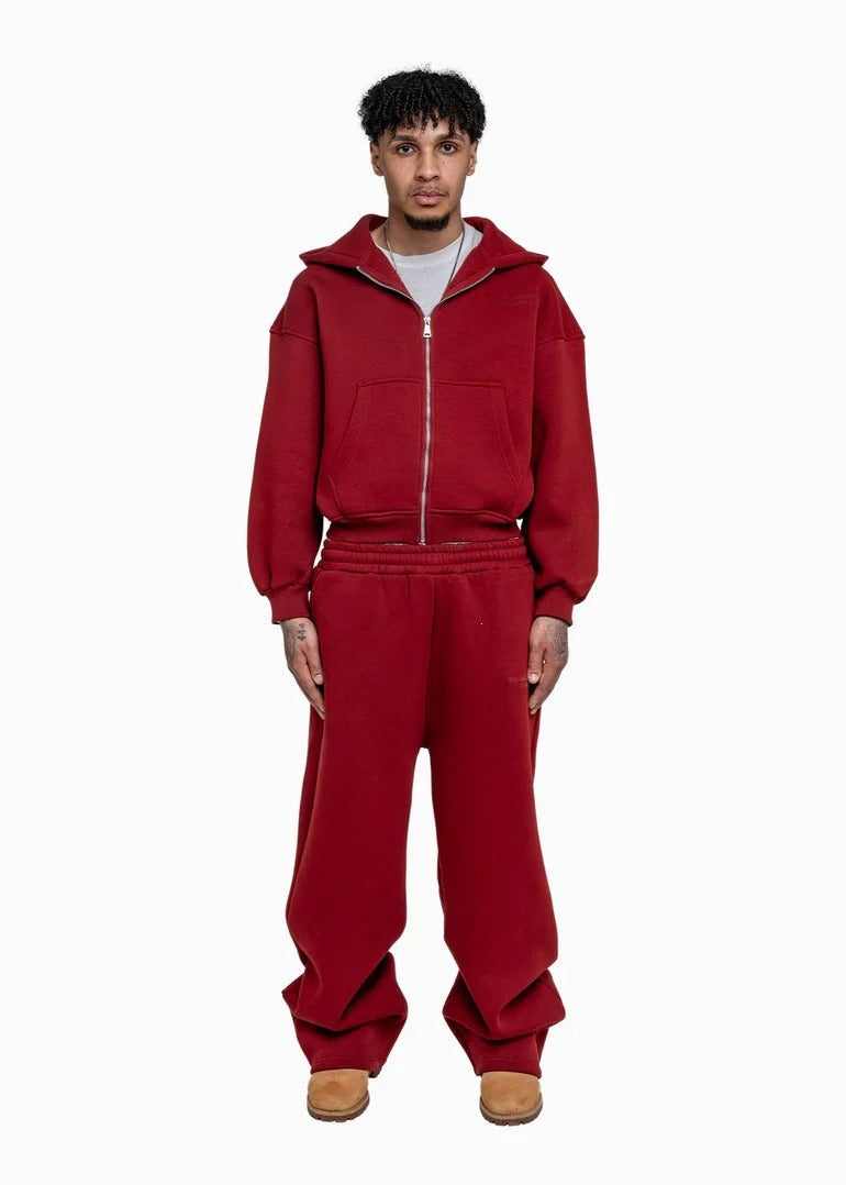 Herren lässiges Reißverschluss-Hoodie- und Palazzohose-Set mit dropped-shoulder Silhouette – Cavarno