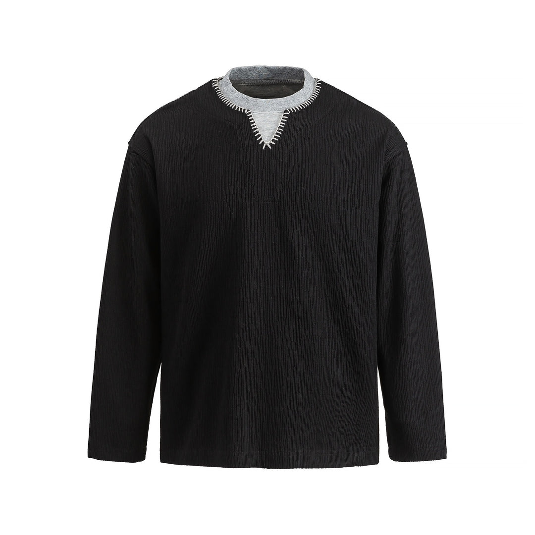 Herren Texturierter Sweatshirt-Pullover mit Lagenkragen und dekorativer Ziernaht Echoarchiv