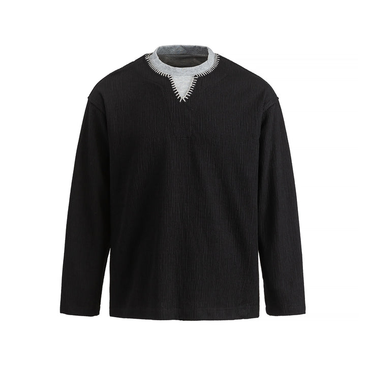 Herren Texturierter Sweatshirt-Pullover mit Lagenkragen und dekorativer Ziernaht Echoarchiv