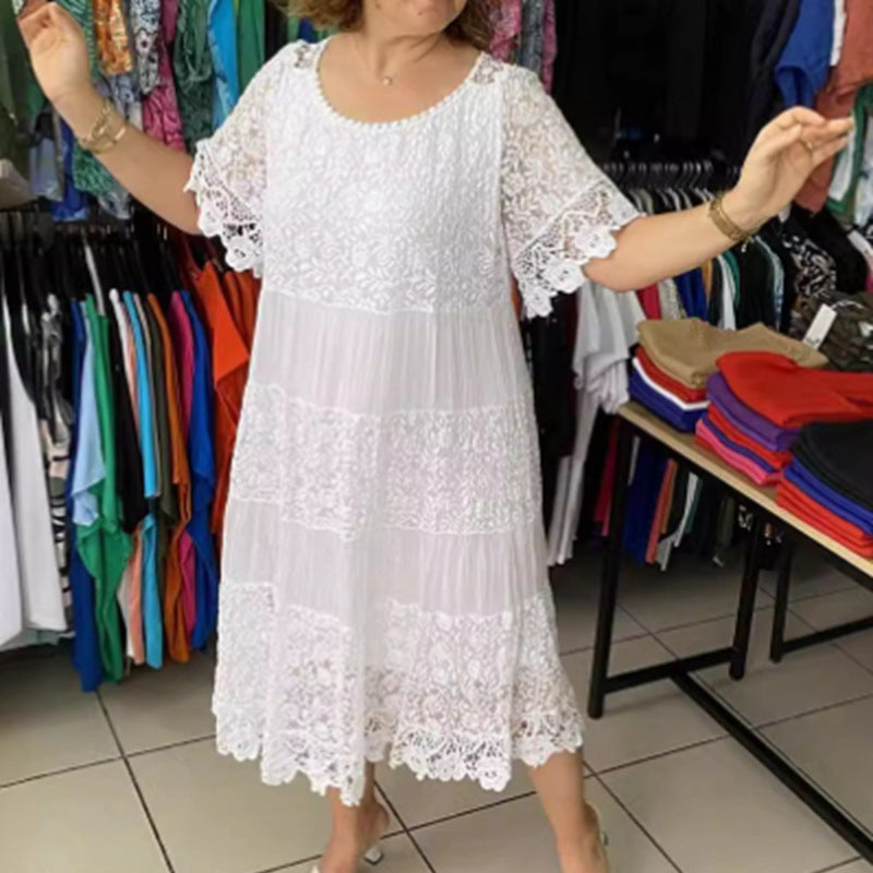 Damen nan mehrlagiges Spitzen-Midikleid mit plissierten Einsätzen und Volantärmeln Echo Archiv