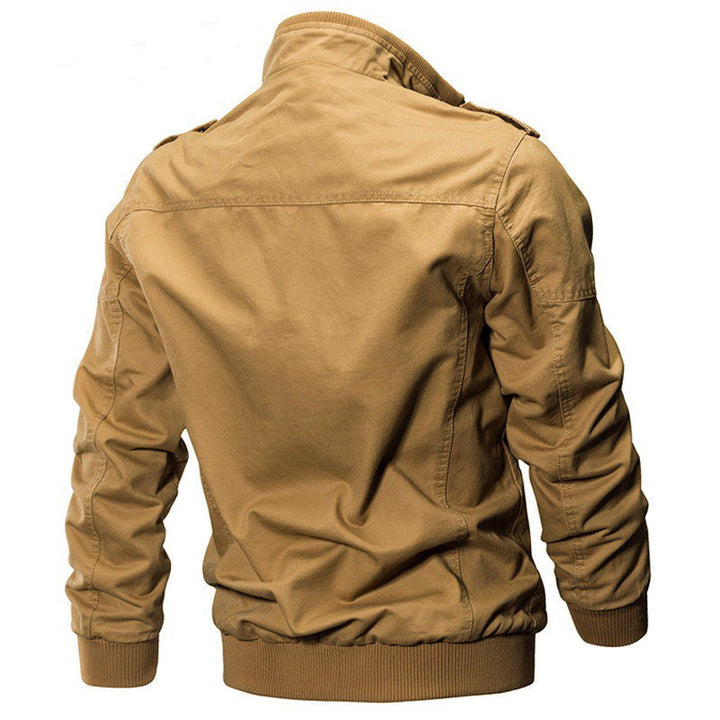 Herren Militärisch inspirierte Canvas-Übergangsjacke mit Stehkragen und Epauletten Echoarchiv