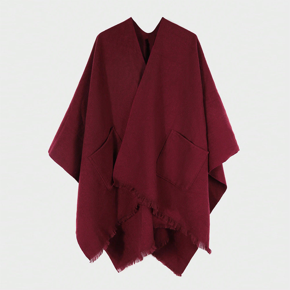 Damen Oversize-Capeponcho aus Wollmix mit Kapuze und Eingrifftaschen – Montévia